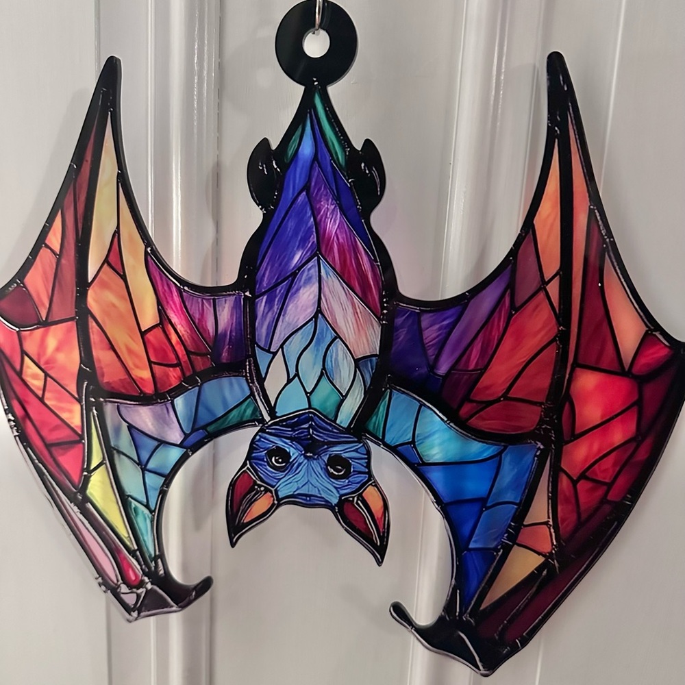 Upside Down Bat Colorful Stained Glass Bat Art